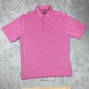 FootJoy Mens XLarge Pink With Blue Stripes Performance Golf Polo Shirt FJ GUC
